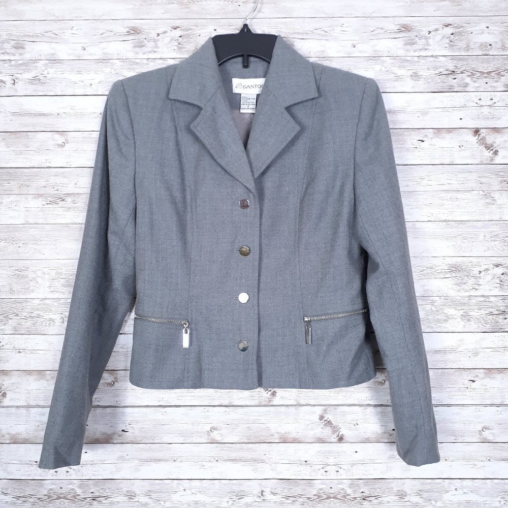 Gantos Womens Pure New Wool Blazer Size 4 Gray Cropped Zippered Pockets 169